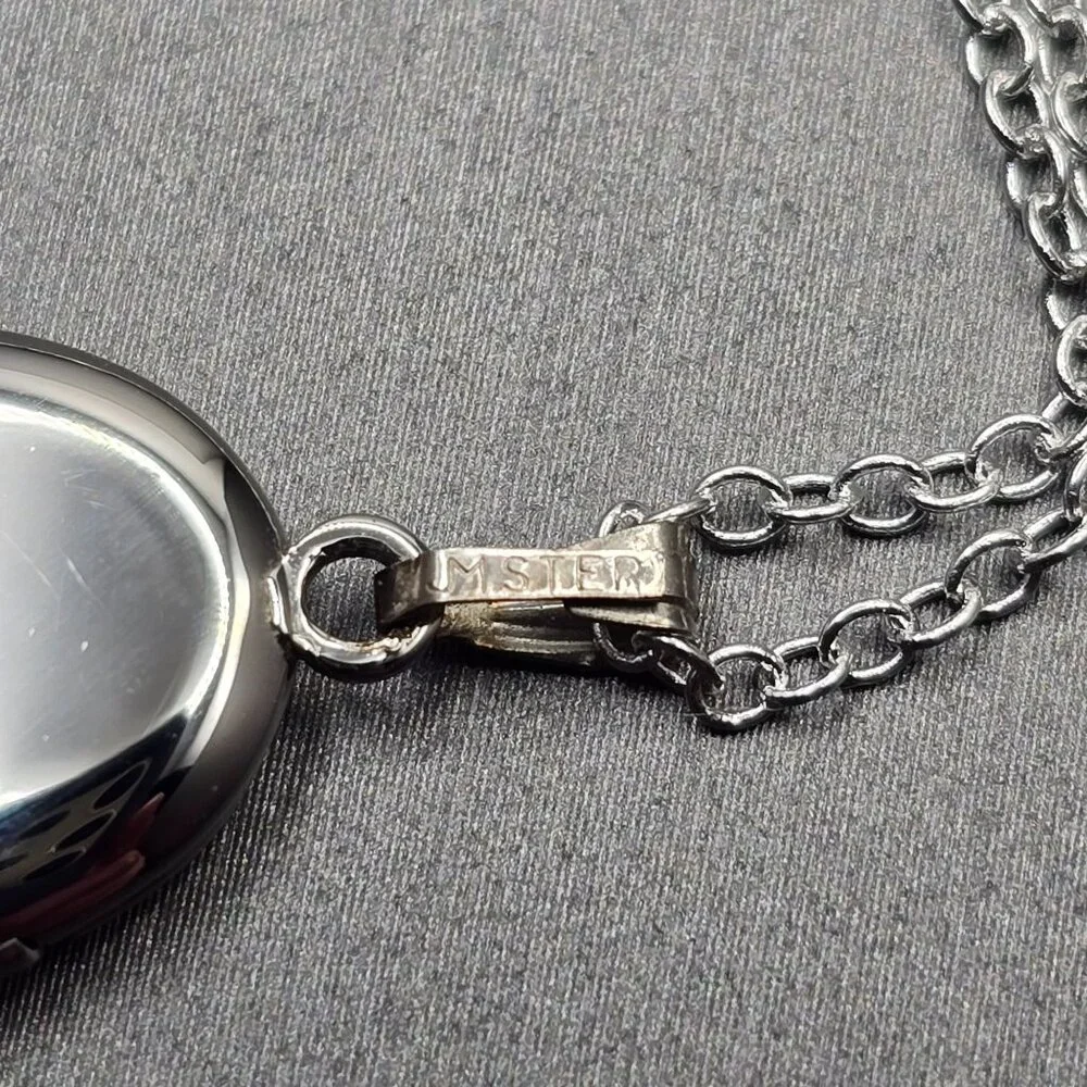 VTG JM Fisher Sterling Silver Sweetheart Locket Necklace 22" Floral Etched 1940s - Picture 6 of 15